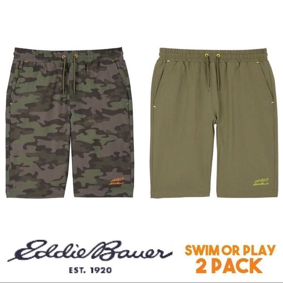 EDDIE BAUER 2 Pack Boys Hybrid Versatile Shorts Great For Swim or Play - Picture 1 of 7